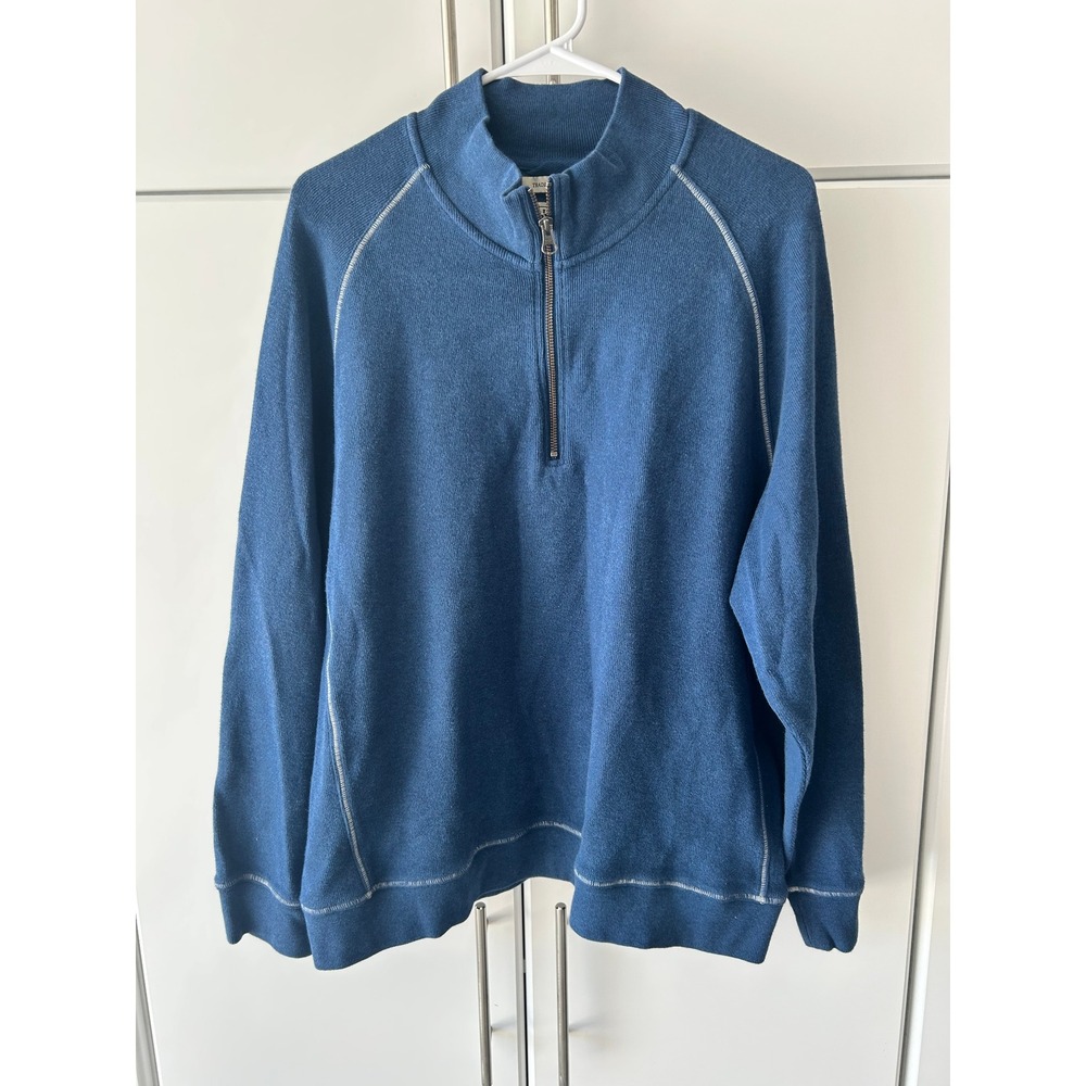 LL Bean Mens XL Blue 100% Cotton Quarter Zip Pullover Traditional Fit 301192